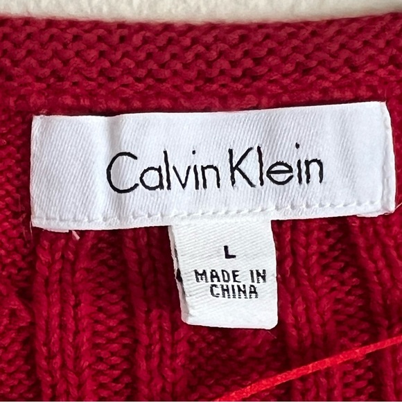 Calvin Klein 100%Cotton red cable knit cardigan sweater, buttondown size L - Picture 2 of 9